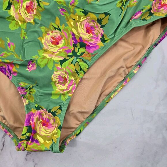 J Crew One Piece Green Criss Cross Cut Out Green Bikini Swim Suit Floral - Picture 4 of 14